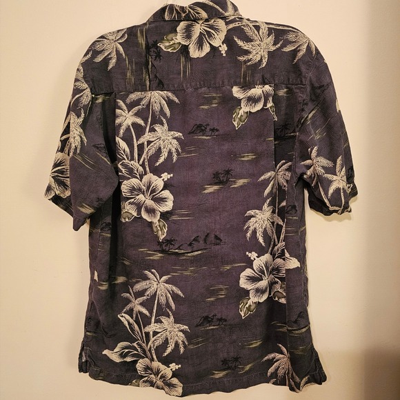 Tommy Bahama Silk Hawaiian Shirt Small Charcoal Palm Hibiscus Tropical RN86549 - Picture 7 of 9
